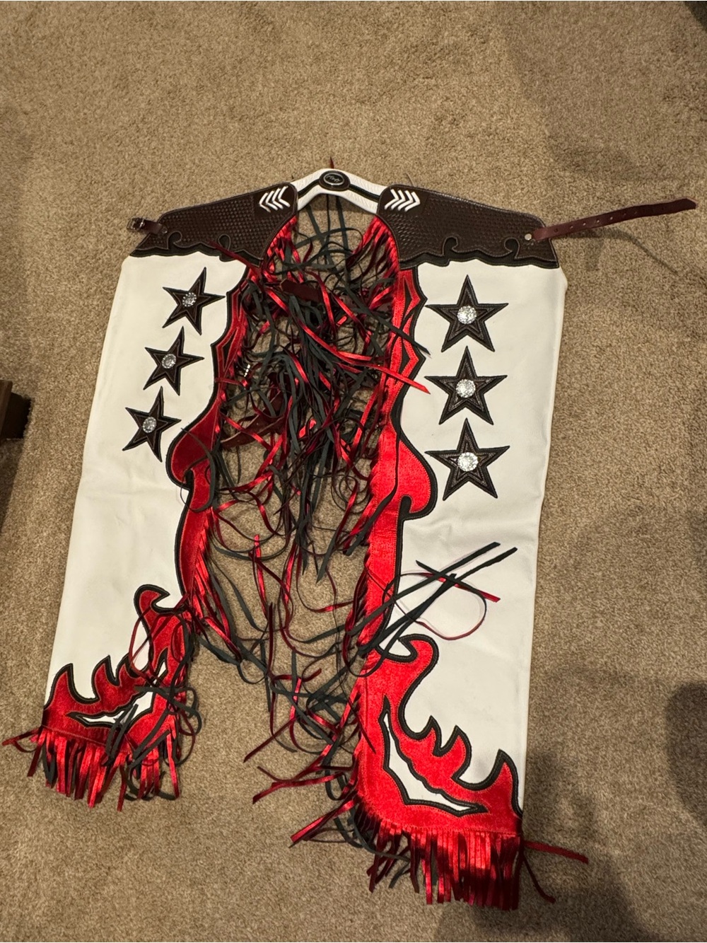 Men's White and Red Western Chaps with Star Detailing